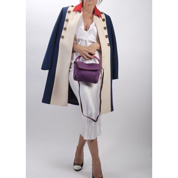Gucci Tiger Embellished Tricolour White Blue Red Wool Long Statement Coat 44 - Picture 1 of 12